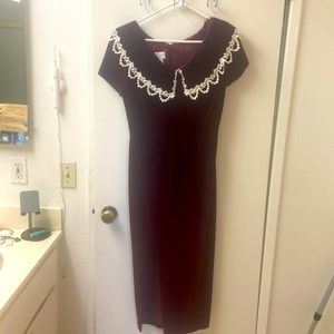Vintage Jessica McClintock Women’s Dress Wine Burgundy Velvet and Lace